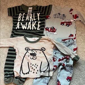 Bearly Awake Kids Pajama Set - Green and Gray